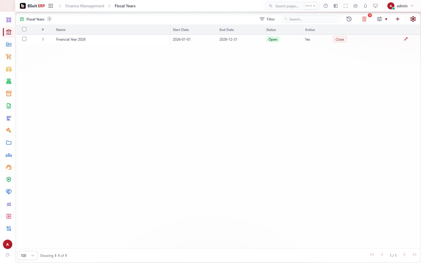 Screenshot of the Fiscal Years page