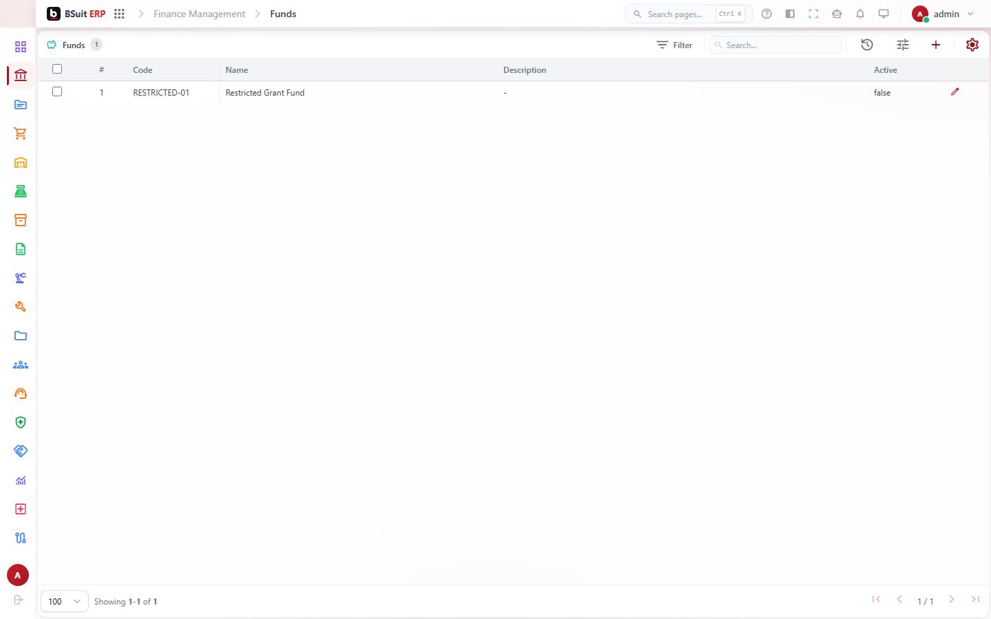 Screenshot of the Funds page