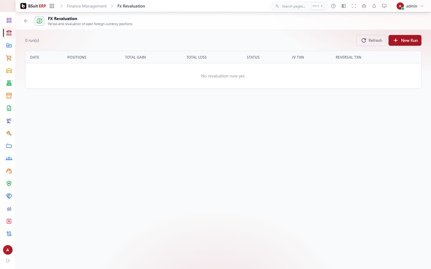 Screenshot of the FX Revaluation page