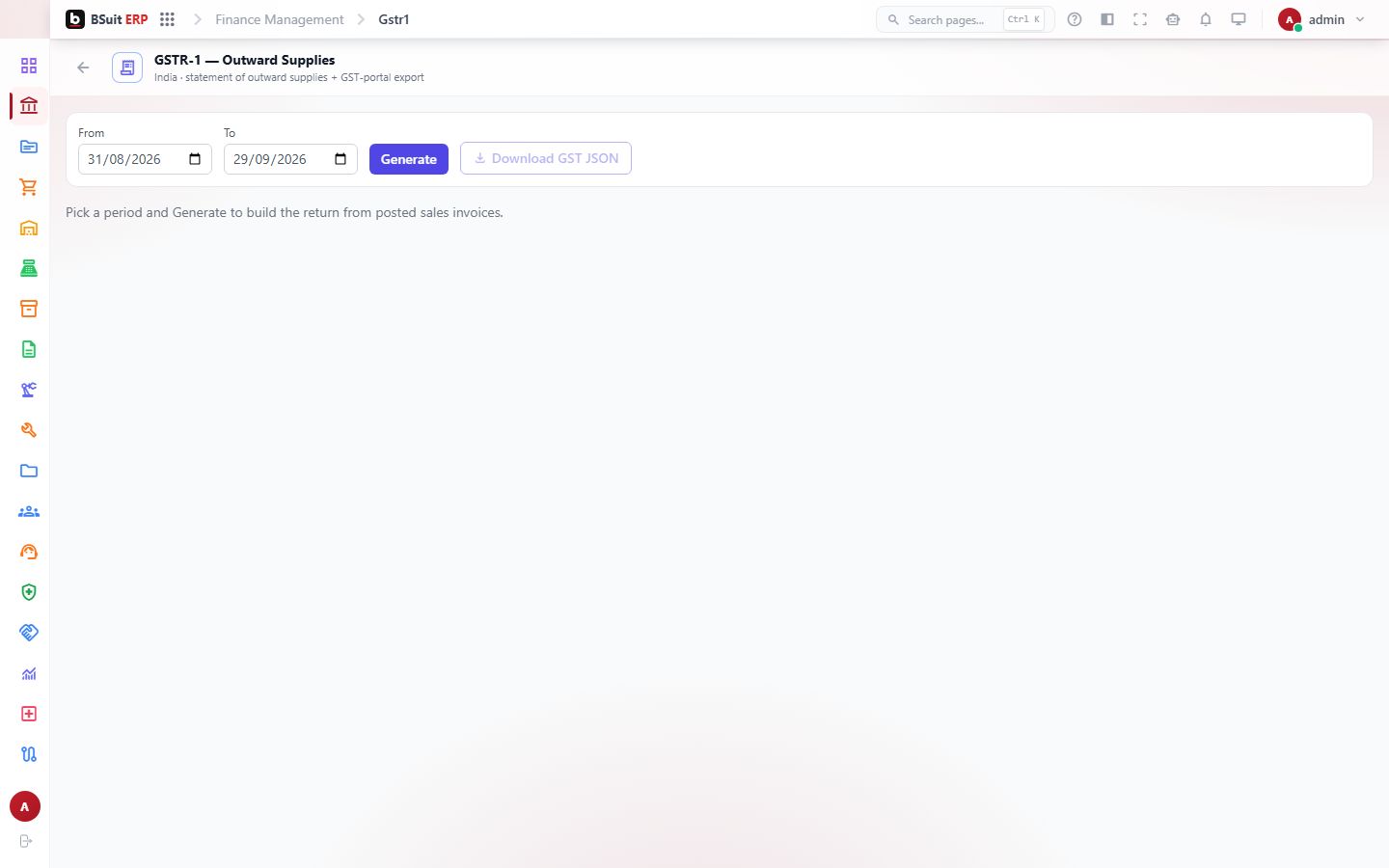 Screenshot of the GSTR-1 — Outward Supplies page
