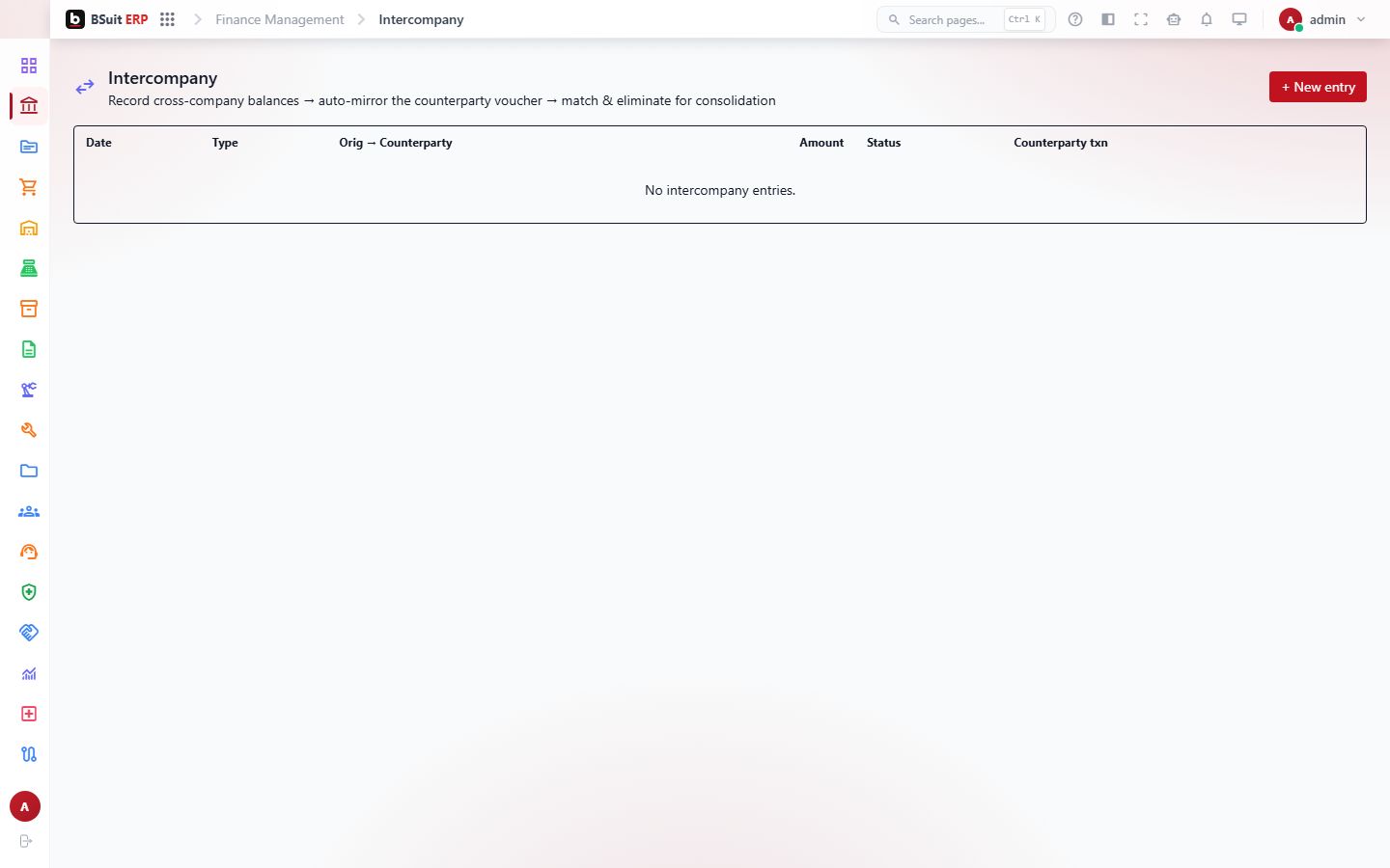 Screenshot of the Intercompany page