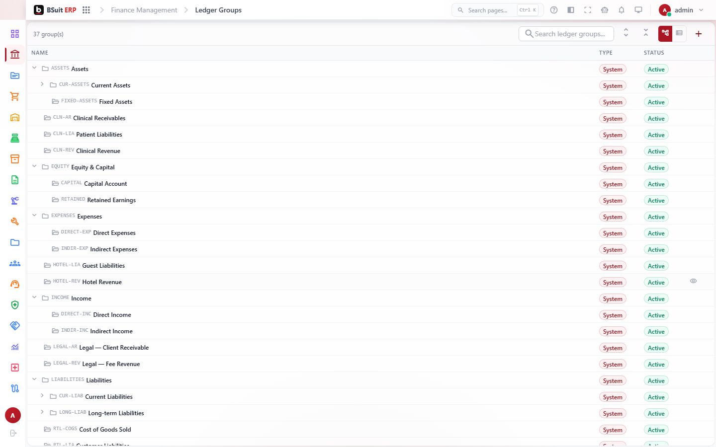 Screenshot of the Ledger Groups page