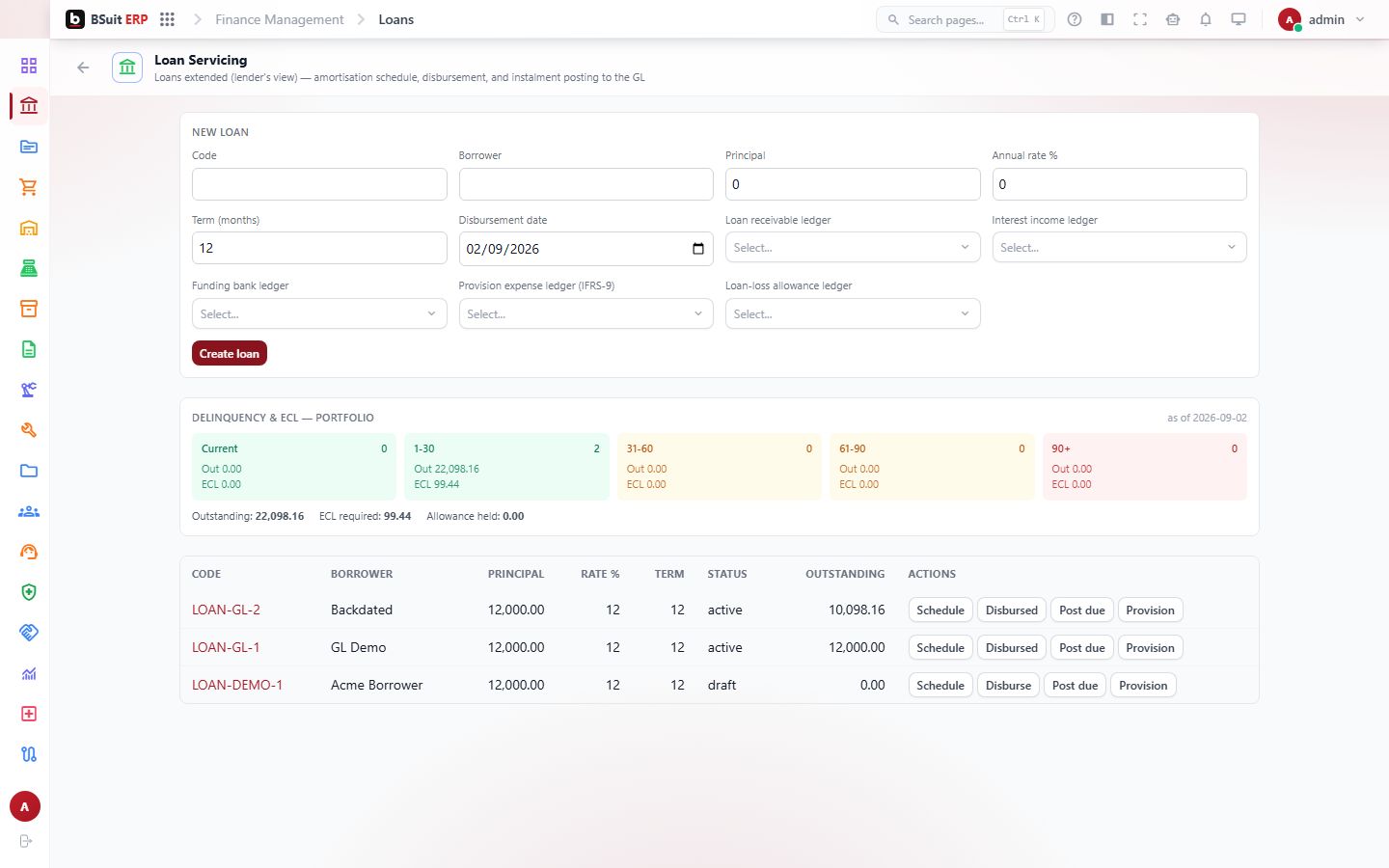 Screenshot of the Loan Servicing page