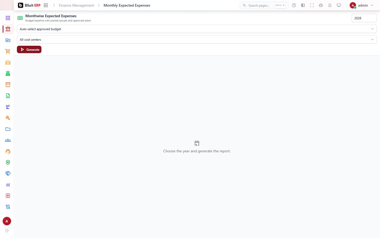 Screenshot of the Monthwise Expected Expenses page