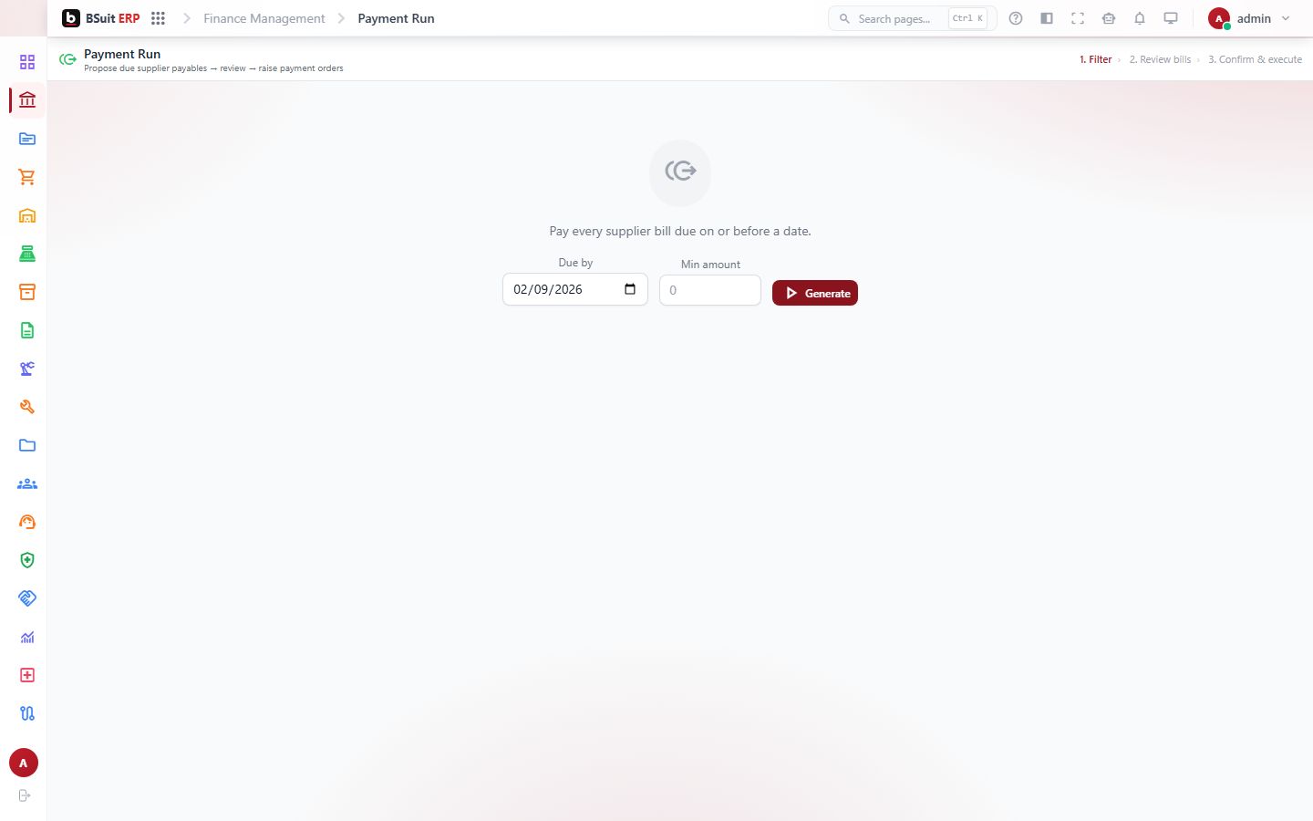 Screenshot of the Payment Run page