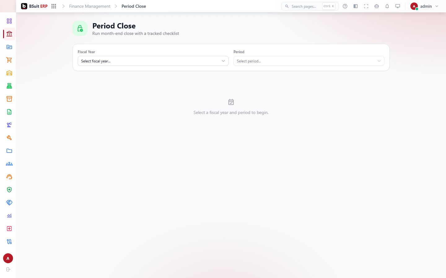 Screenshot of the Period Close page