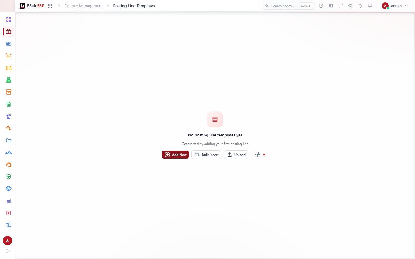 Screenshot of the Posting Line Templates page