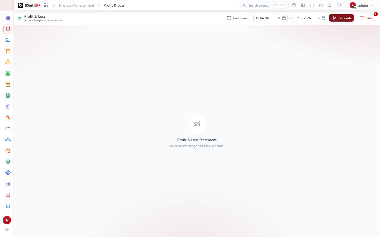 Screenshot of the Profit Loss page