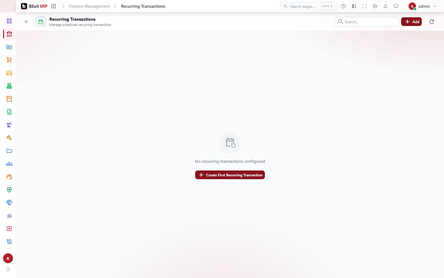 Screenshot of the Recurring Transactions page