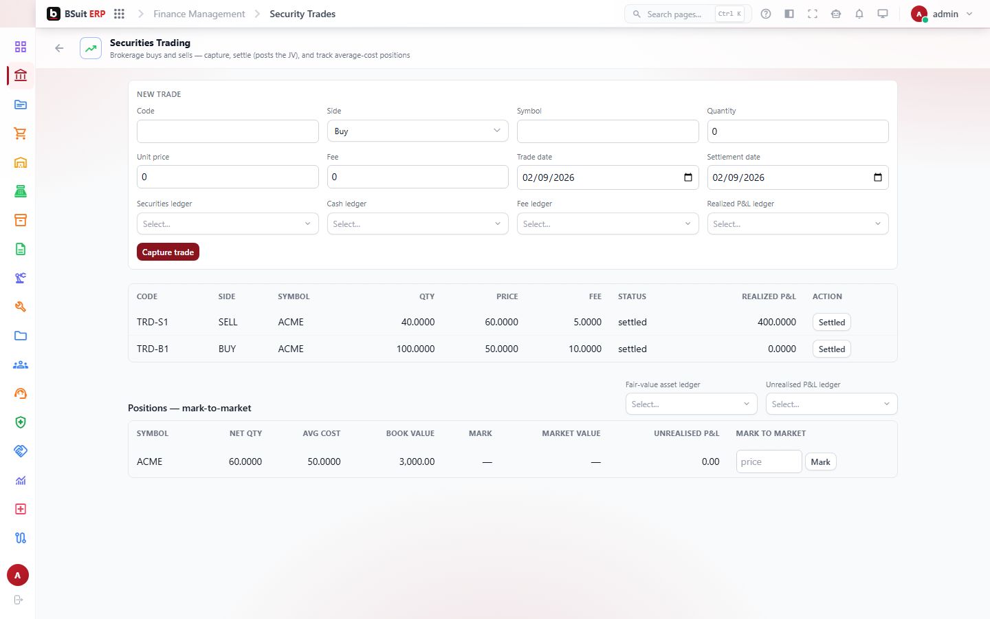 Screenshot of the Securities Trading page