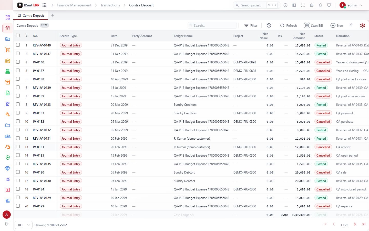 Screenshot of the Contra Deposit page