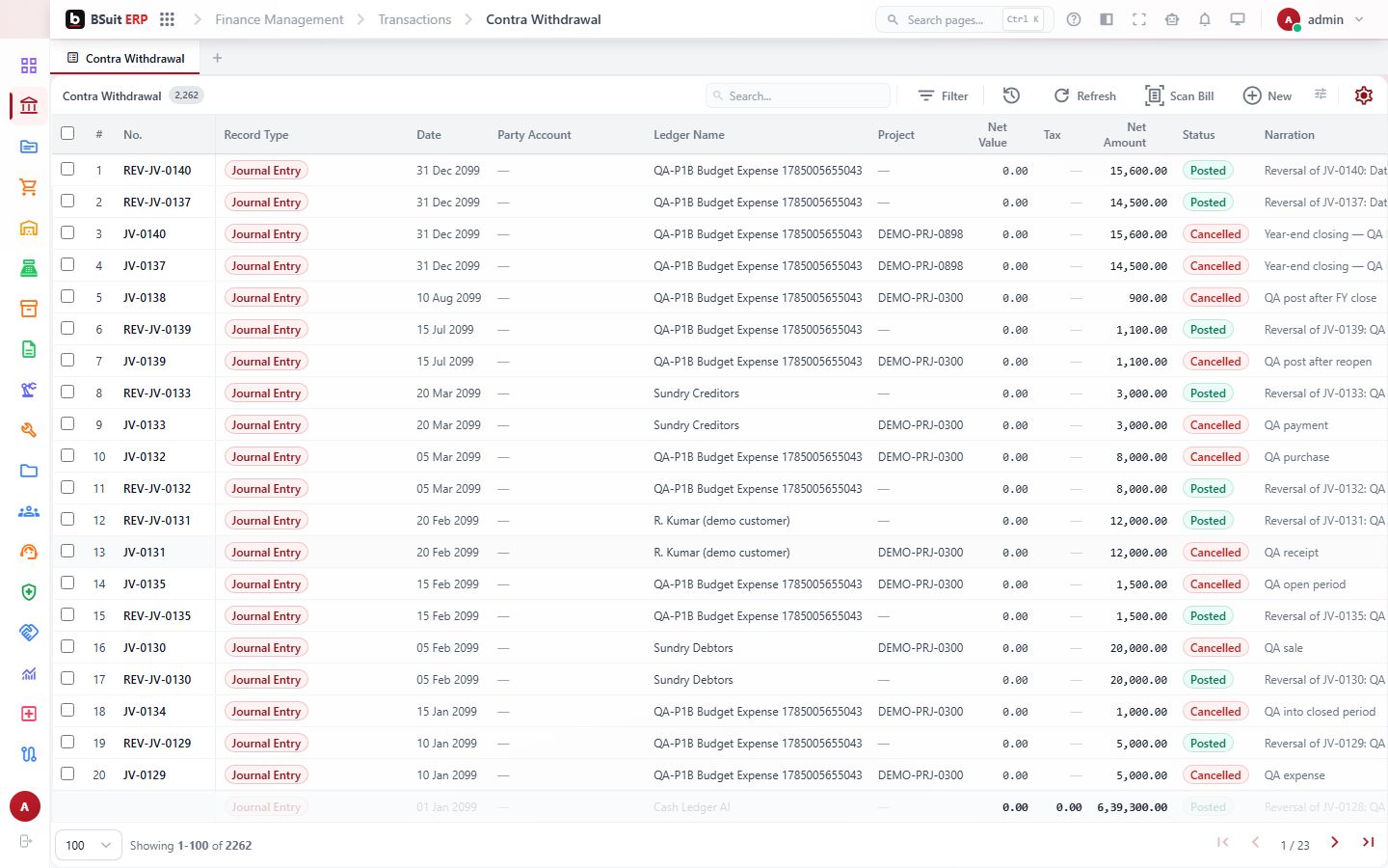 Screenshot of the Contra Withdrawal page