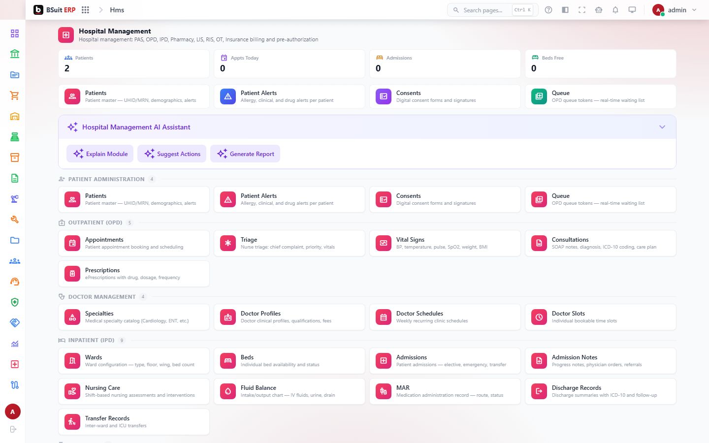 Screenshot of the Hms page