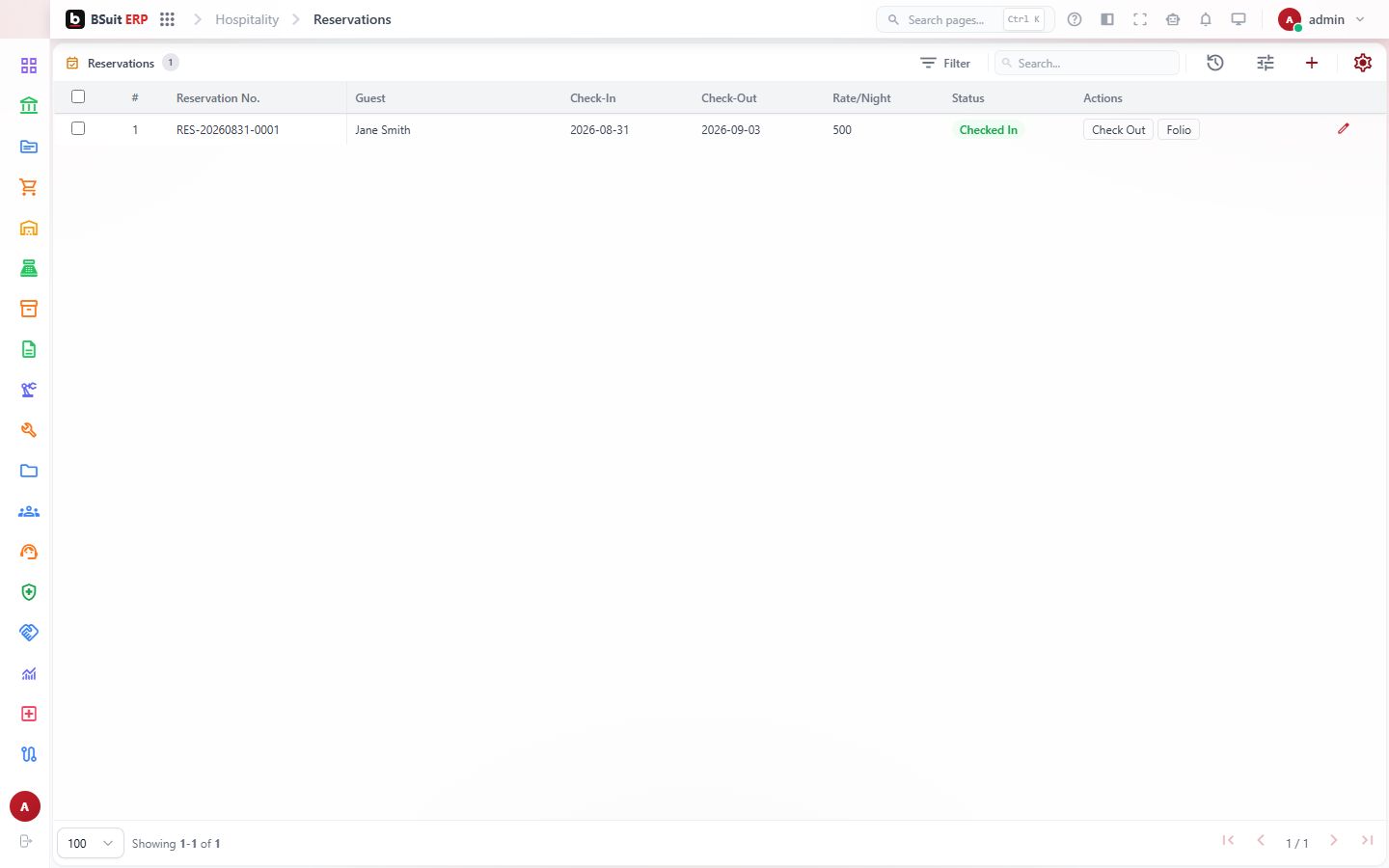 Screenshot of the Reservations page