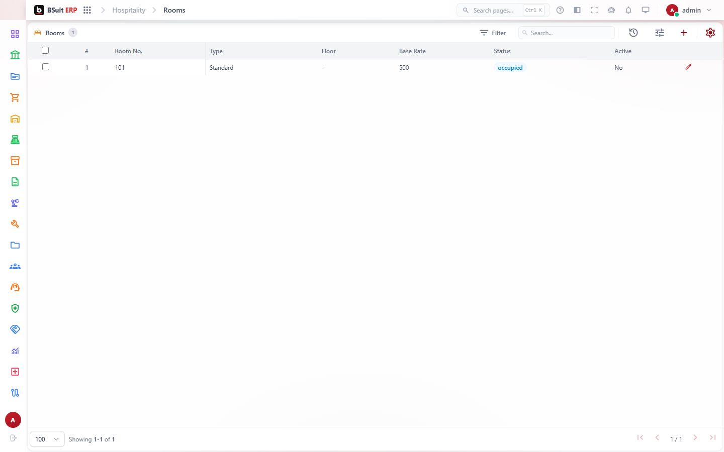 Screenshot of the Rooms page