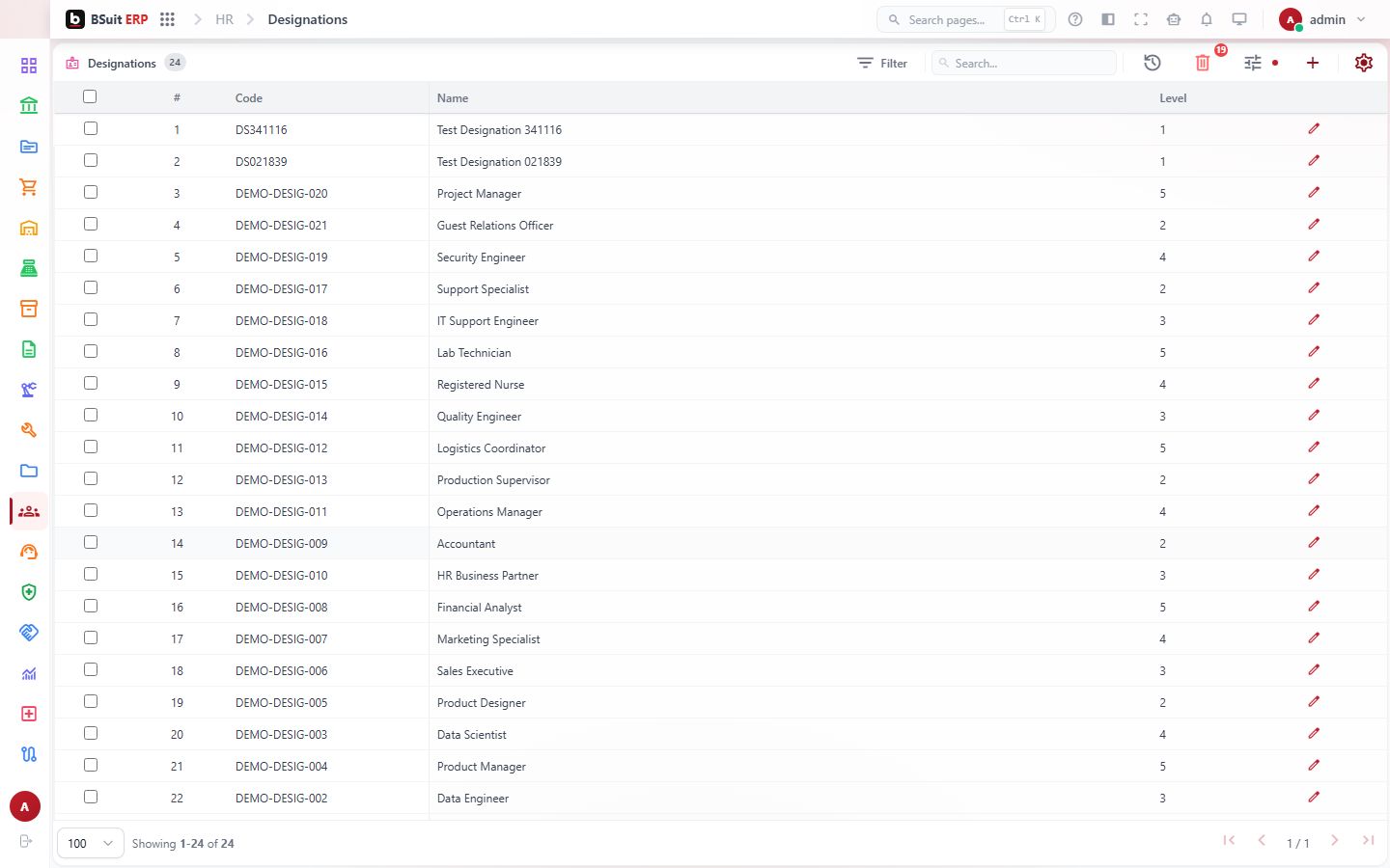 Screenshot of the Designations page