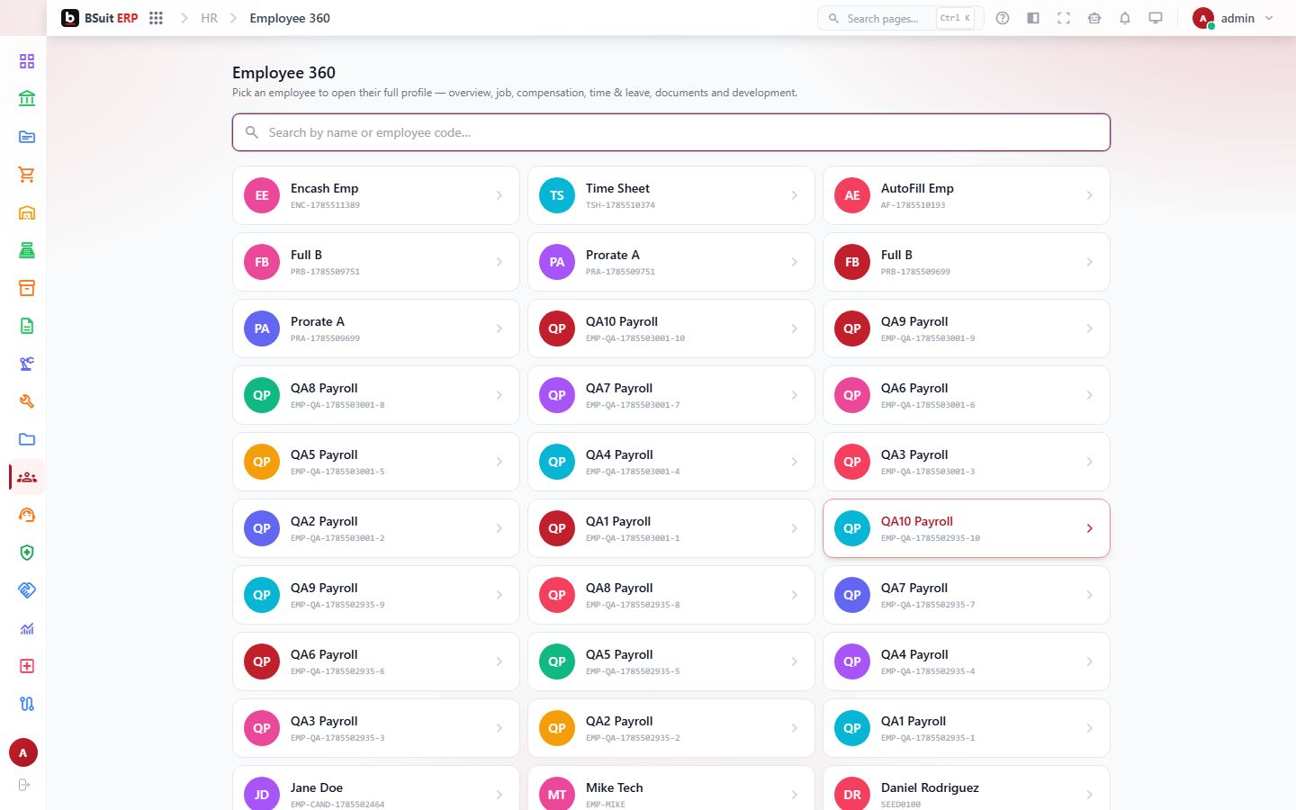 Screenshot of the Employee 360 page
