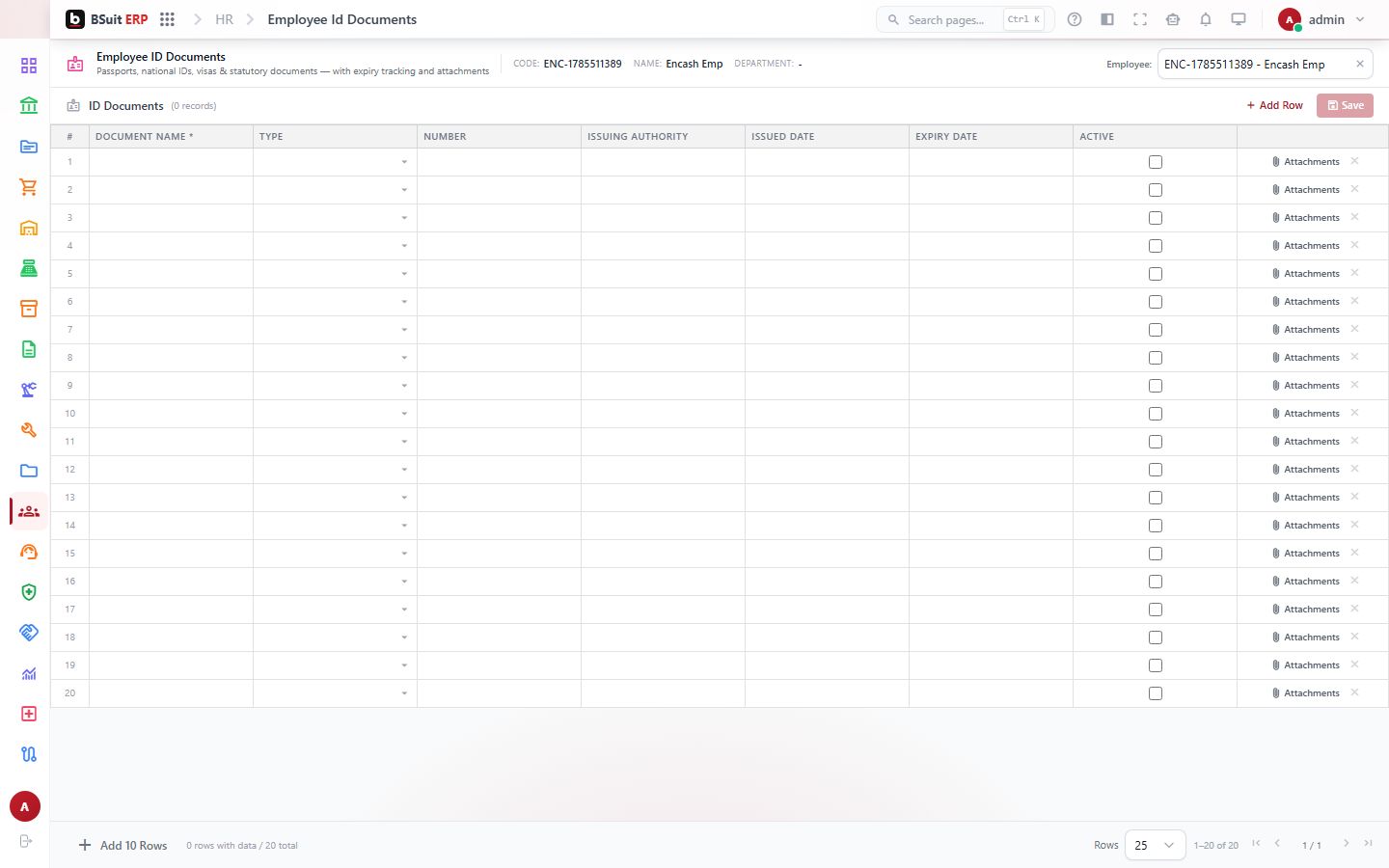 Screenshot of the Employee Id Documents page