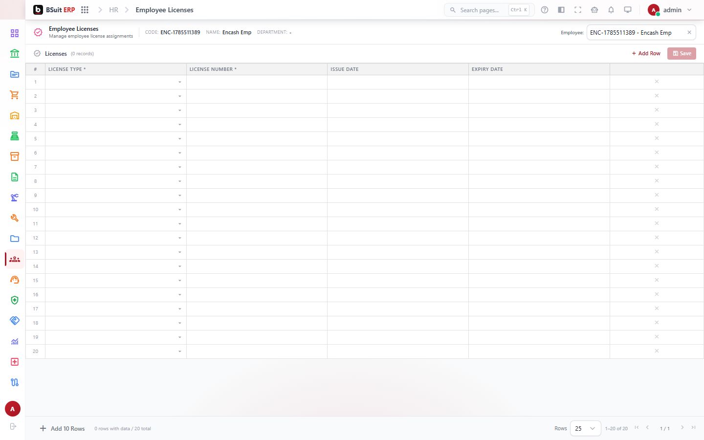Screenshot of the Employee Licenses page