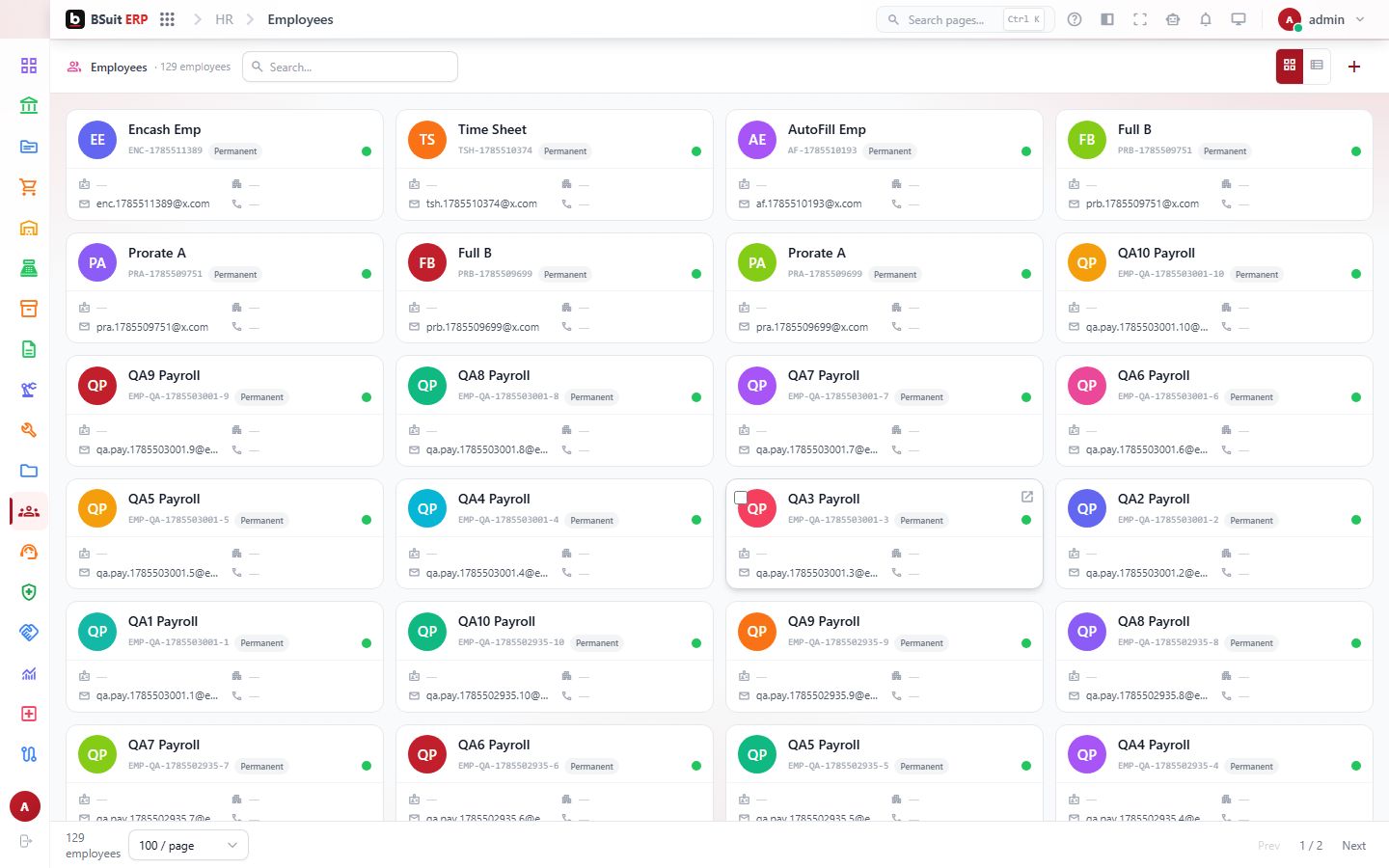 Screenshot of the Employees page