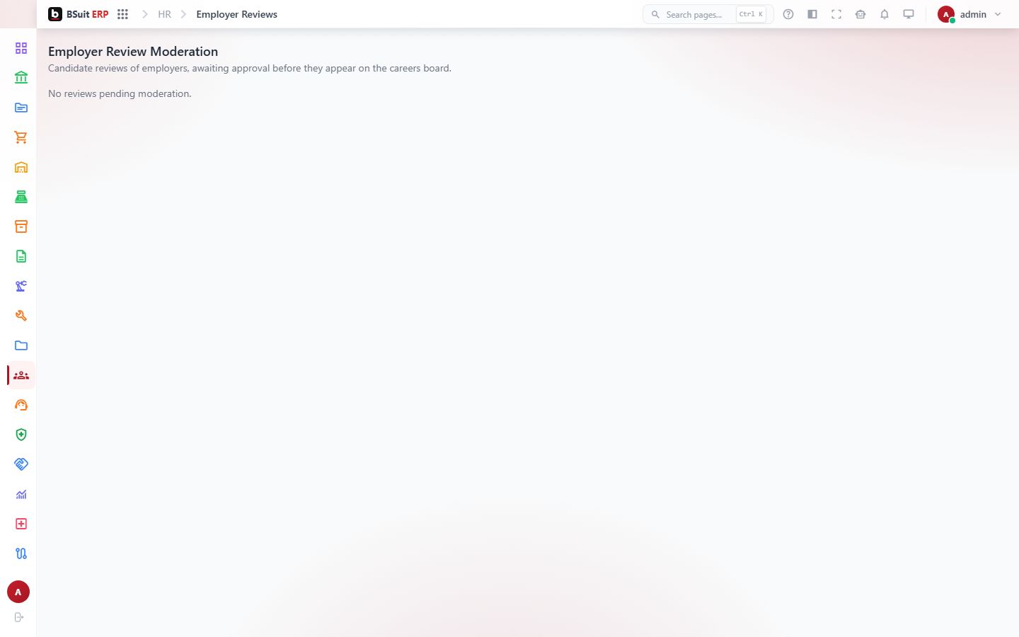 Screenshot of the Employer Review Moderation page