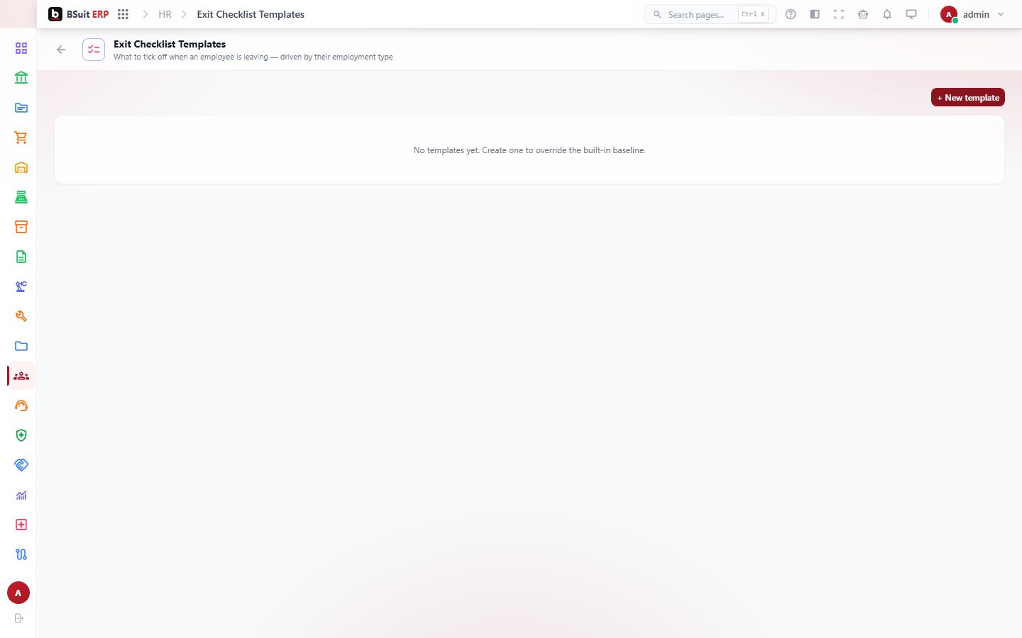Screenshot of the Exit Checklist Templates page