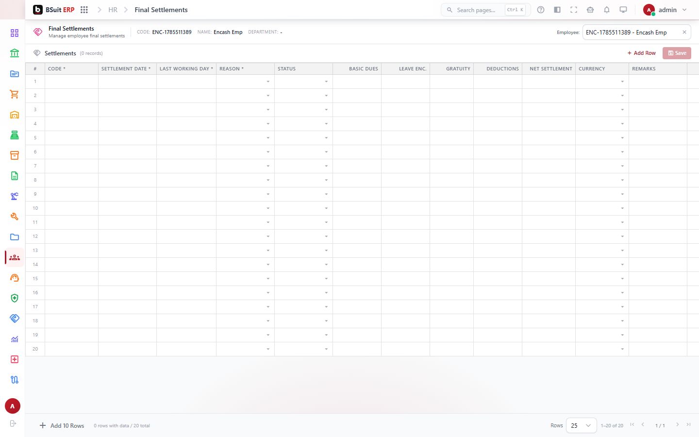 Screenshot of the Final Settlements page