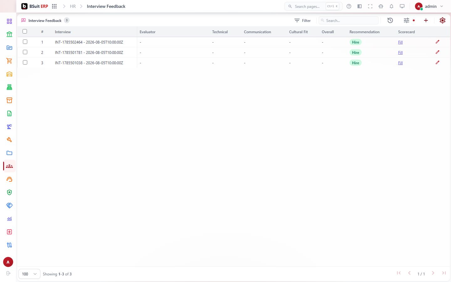 Screenshot of the Interview Feedback page