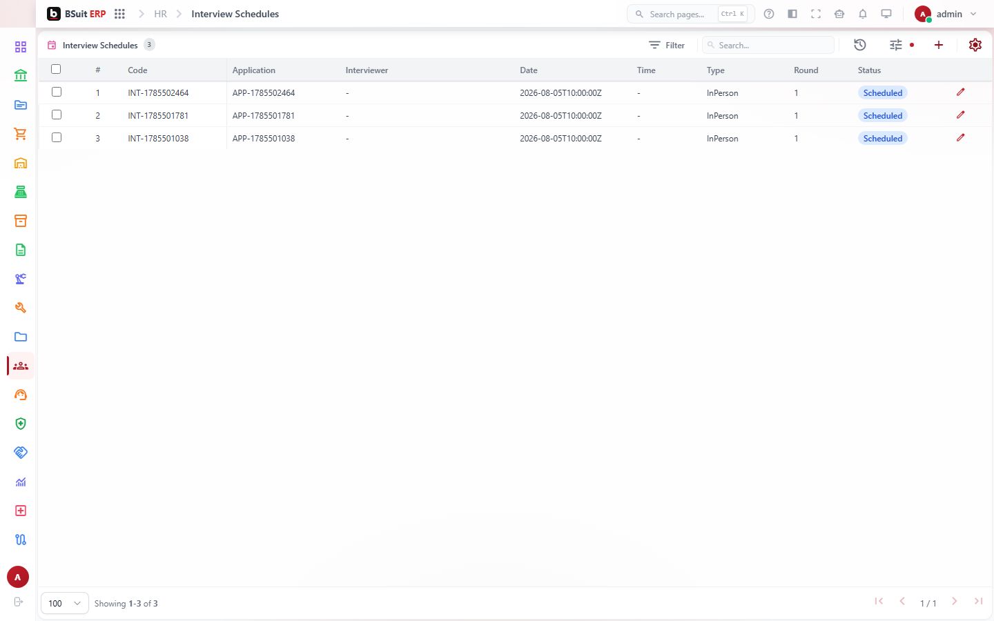 Screenshot of the Interview Schedules page
