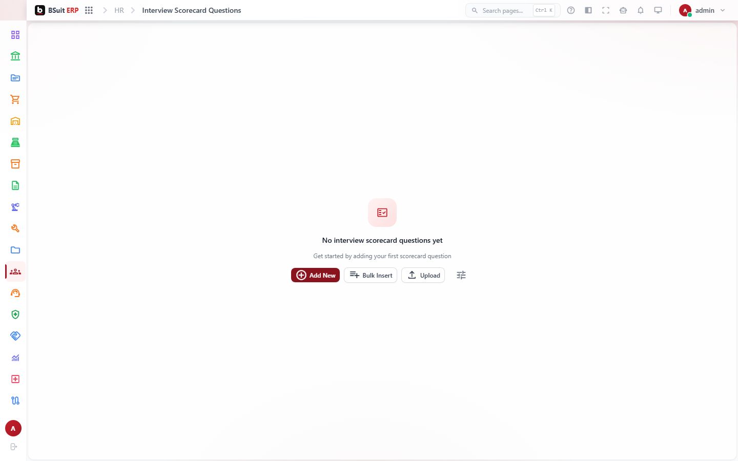Screenshot of the Interview Scorecard Questions page