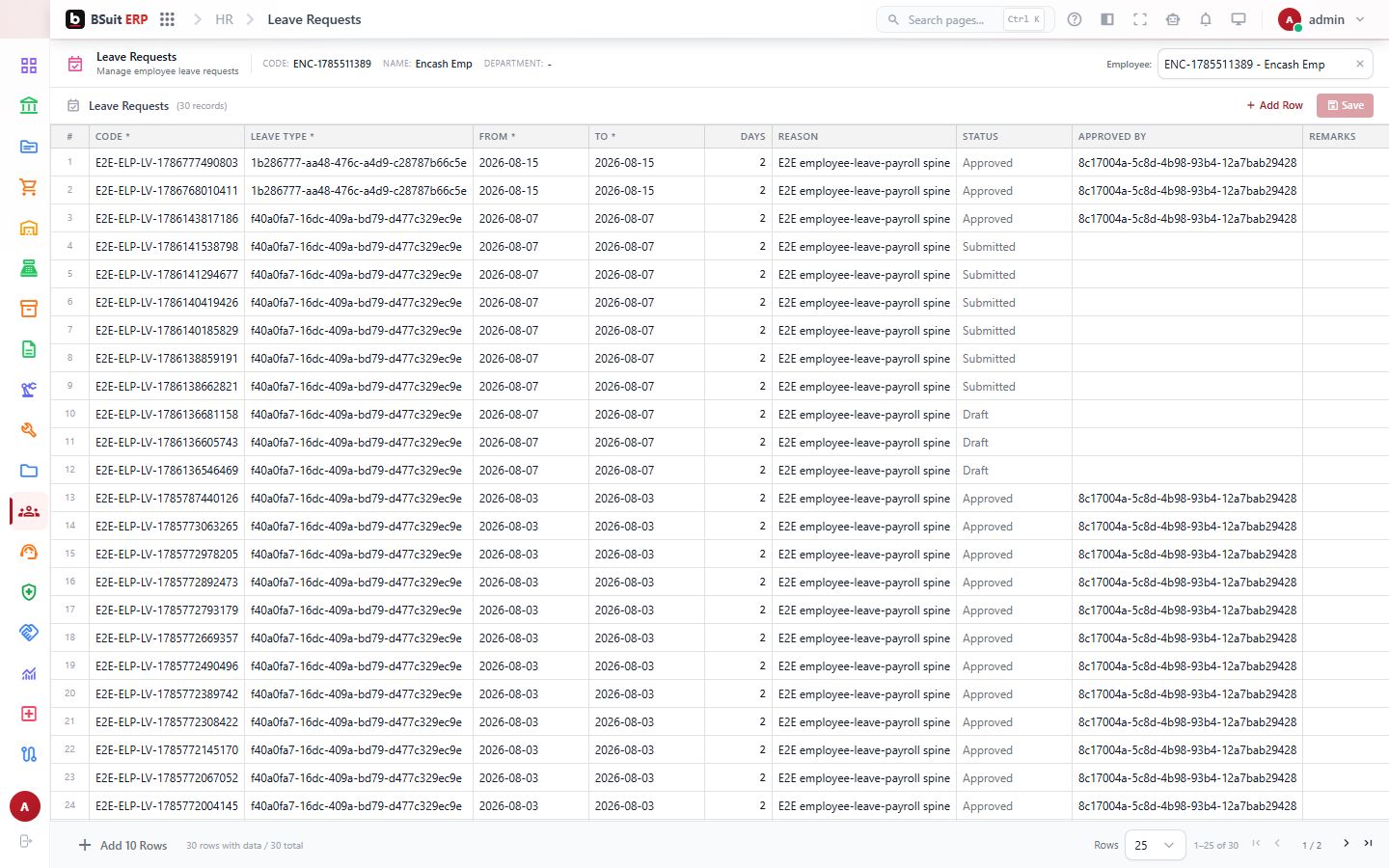 Screenshot of the Leave Requests page