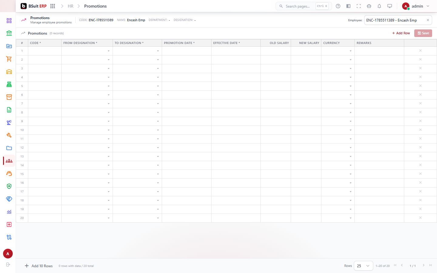 Screenshot of the Promotions page