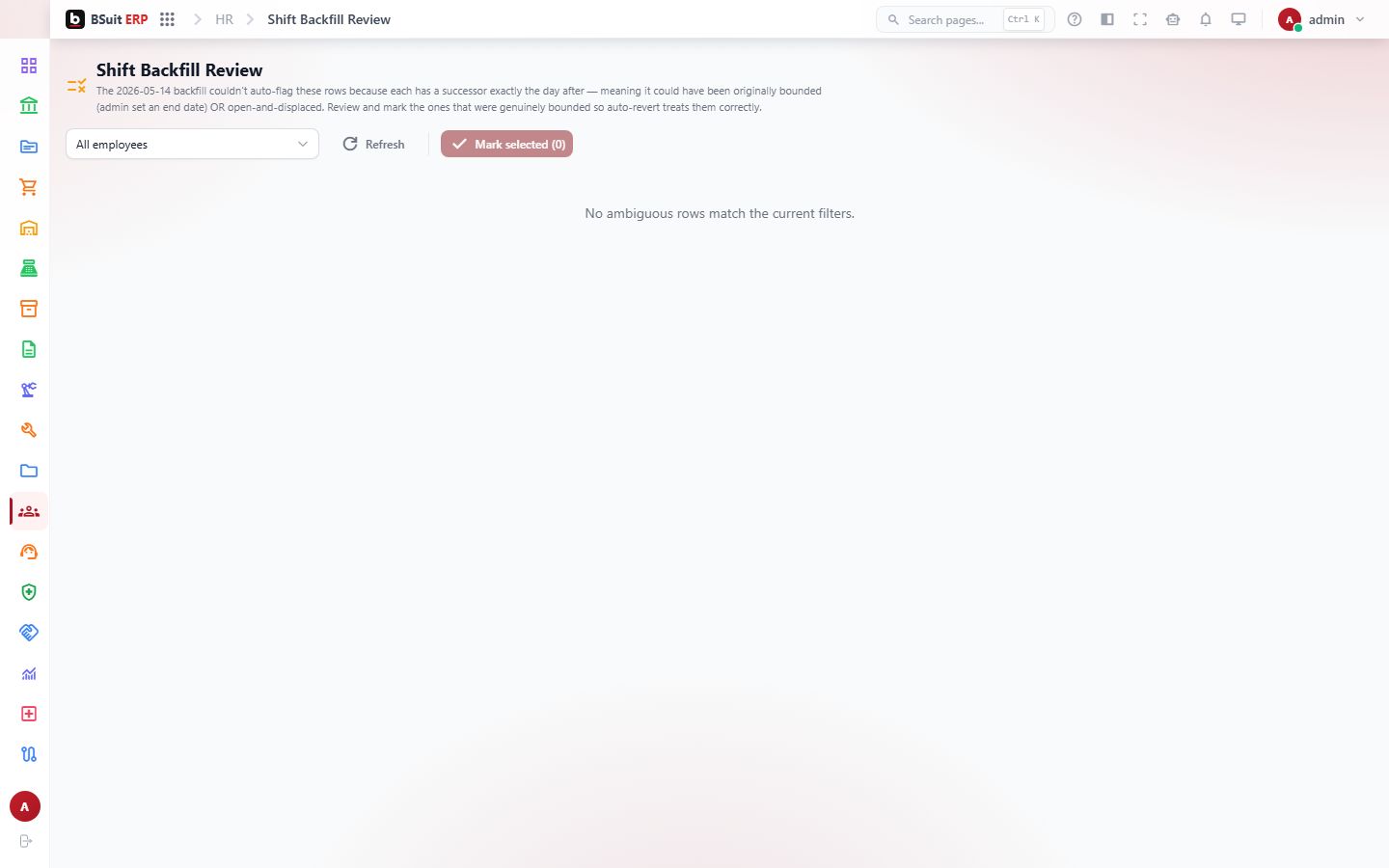 Screenshot of the Shift Backfill Review page