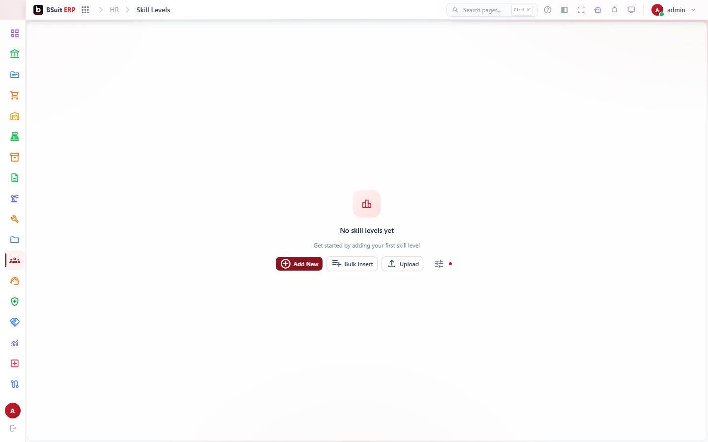 Screenshot of the Skill Levels page