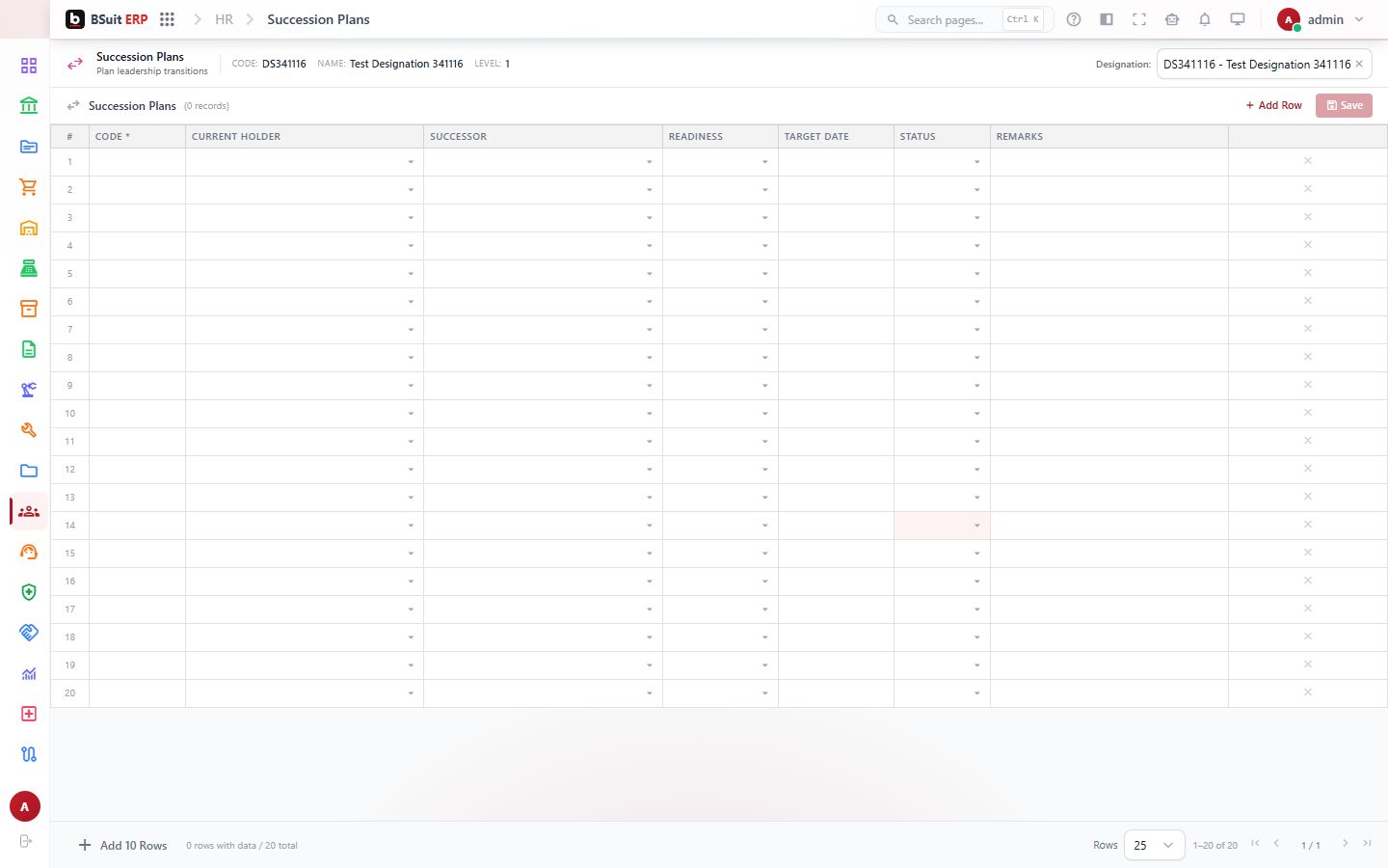 Screenshot of the Succession Plans page