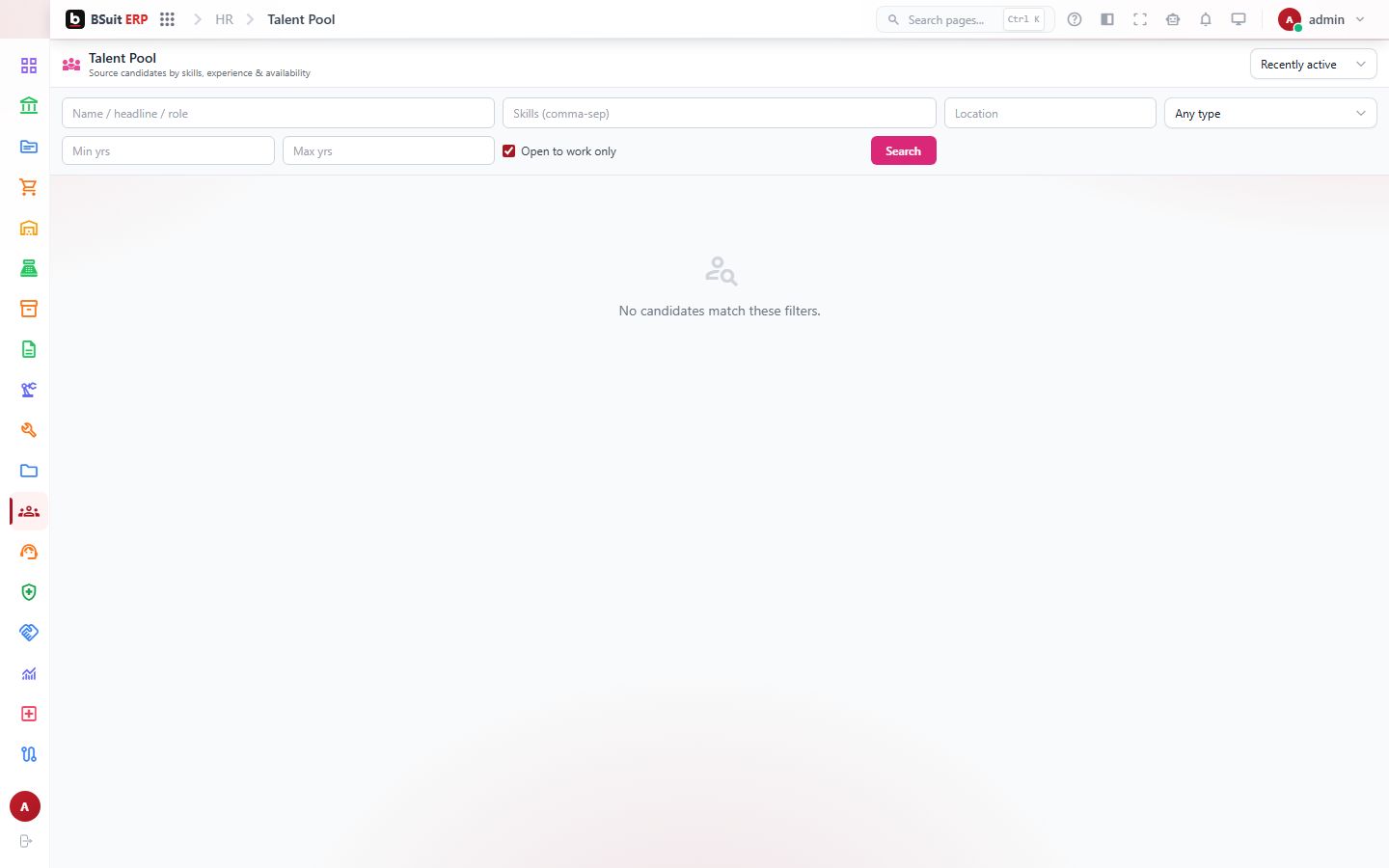 Screenshot of the Talent Pool page