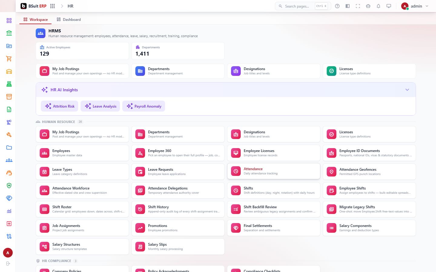 Screenshot of the Hrms page