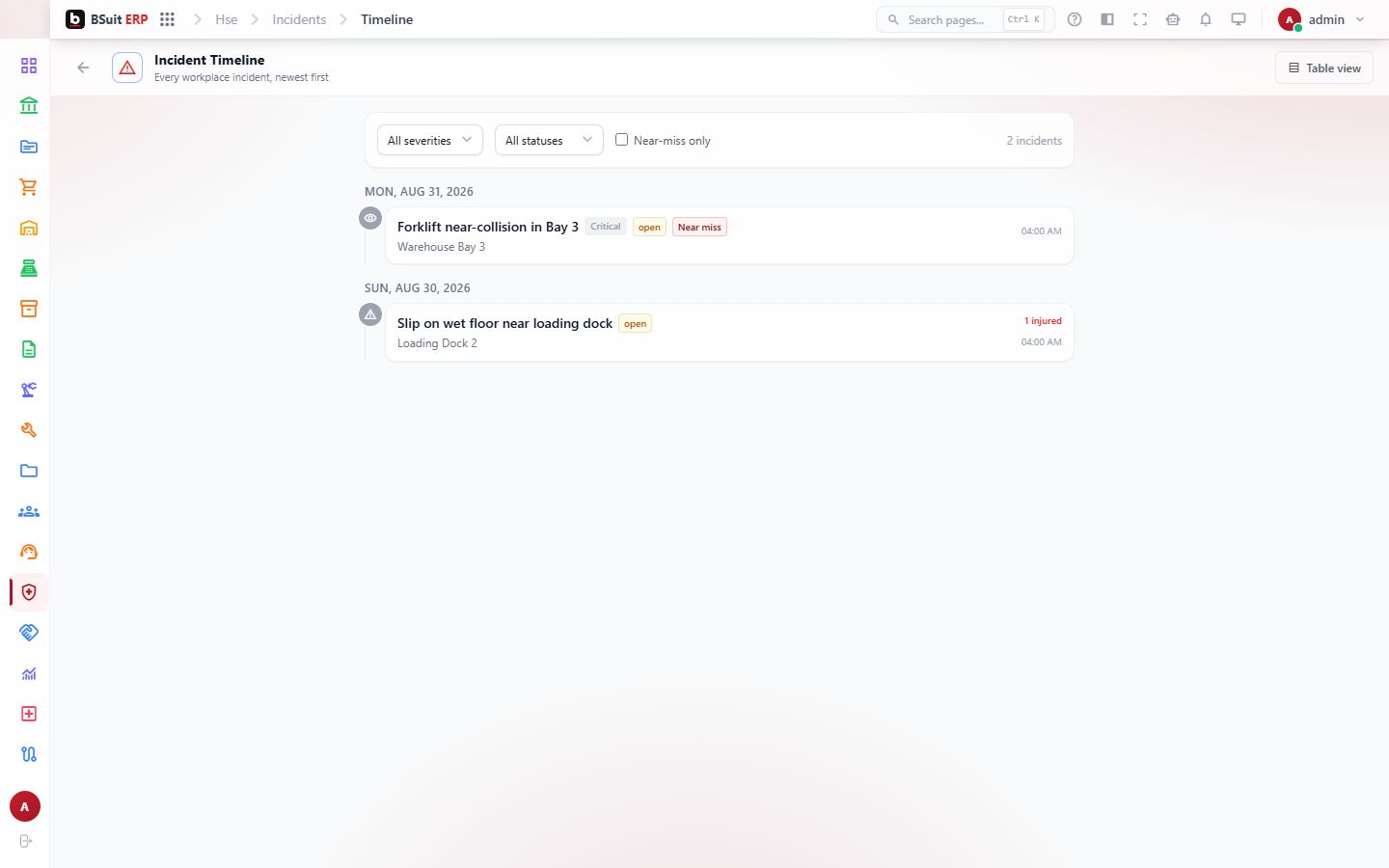 Screenshot of the Incident Timeline page
