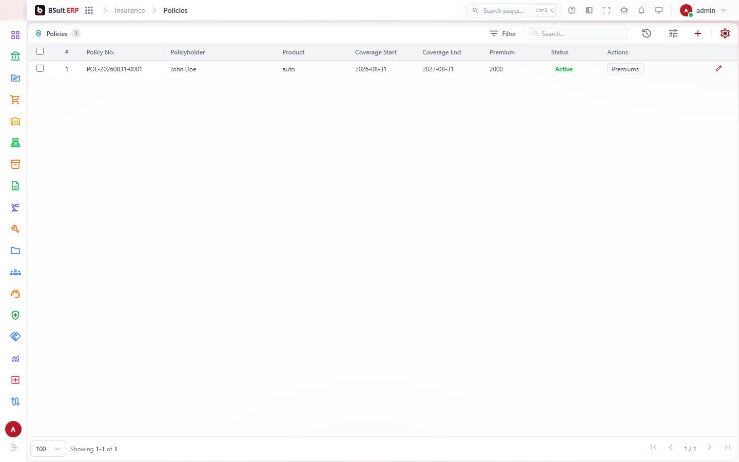 Screenshot of the Policies page