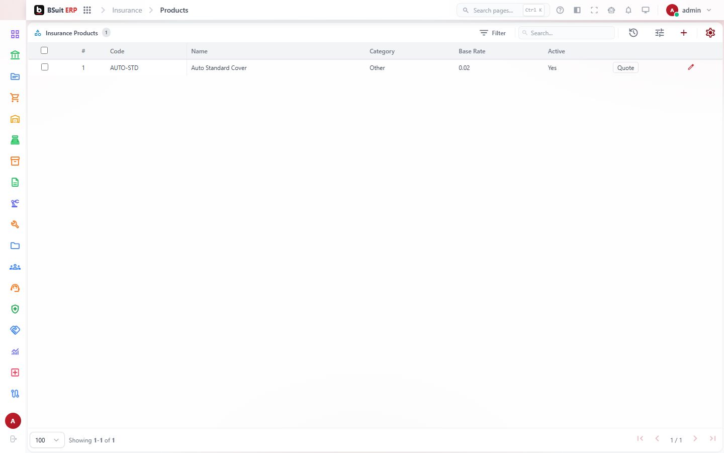 Screenshot of the Products page