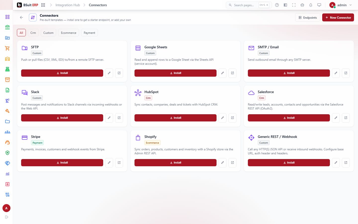 Screenshot of the Connectors page