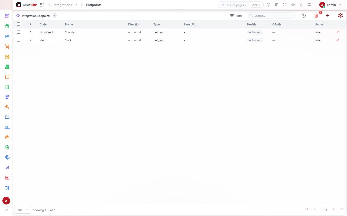 Screenshot of the Endpoints page