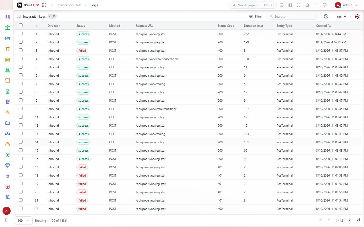 Screenshot of the Logs page