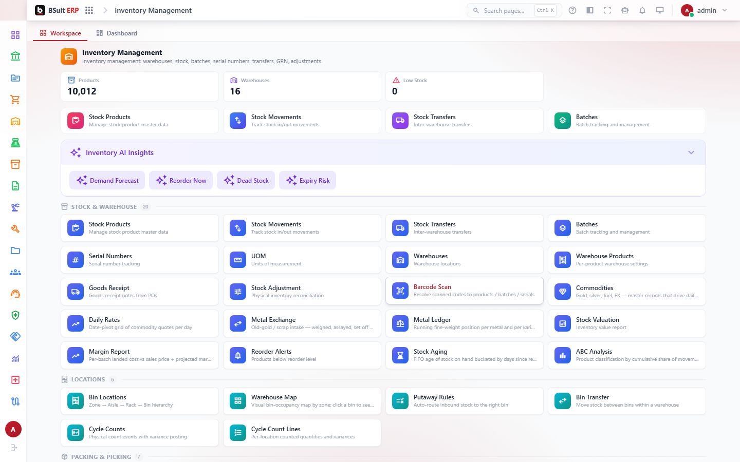 Screenshot of the Inventory Management page