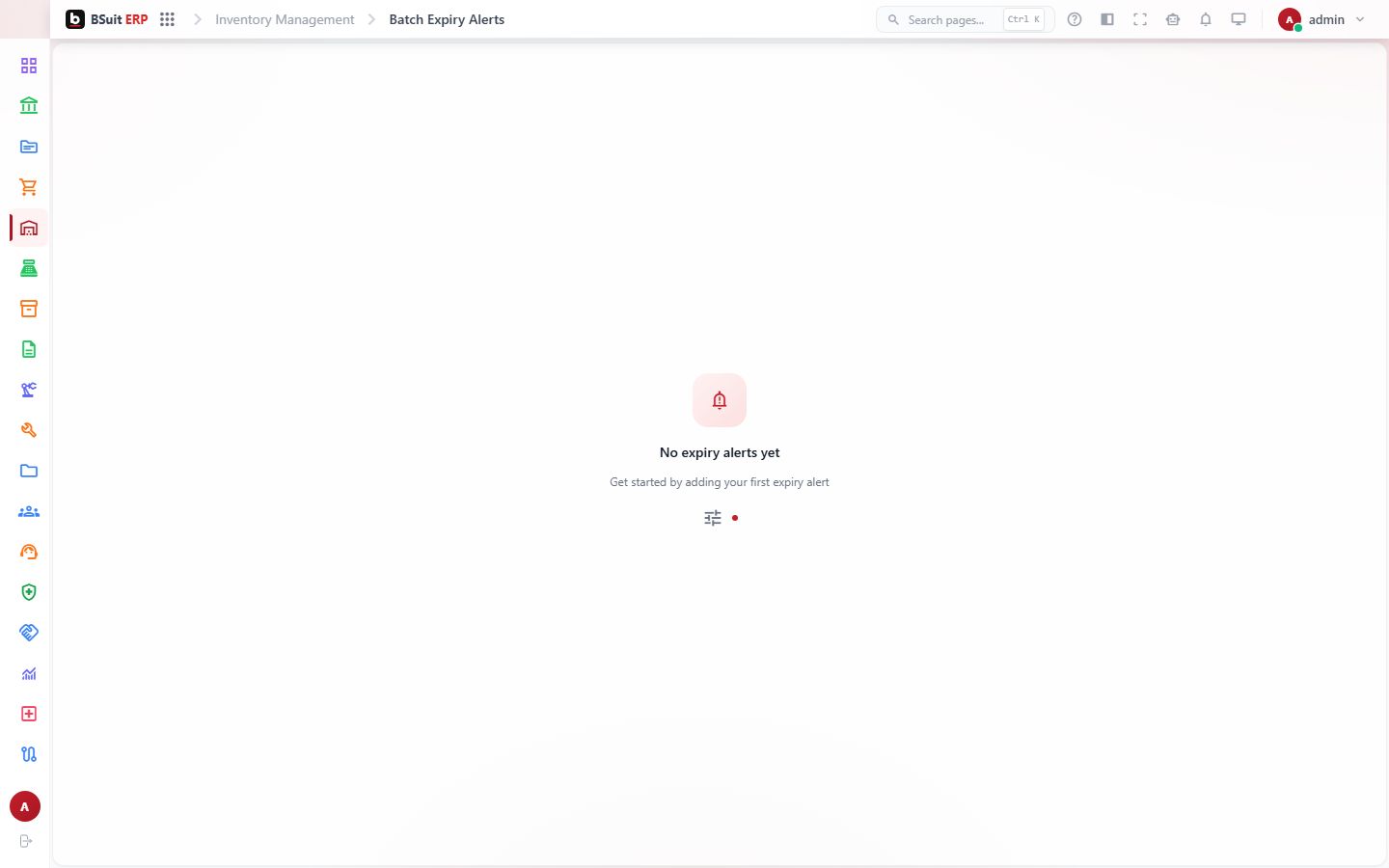 Screenshot of the Batch Expiry Alerts page
