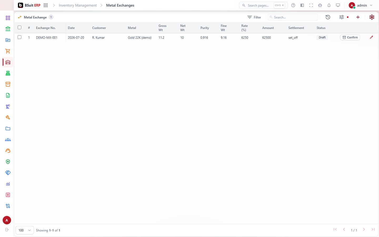 Screenshot of the Metal Exchanges page