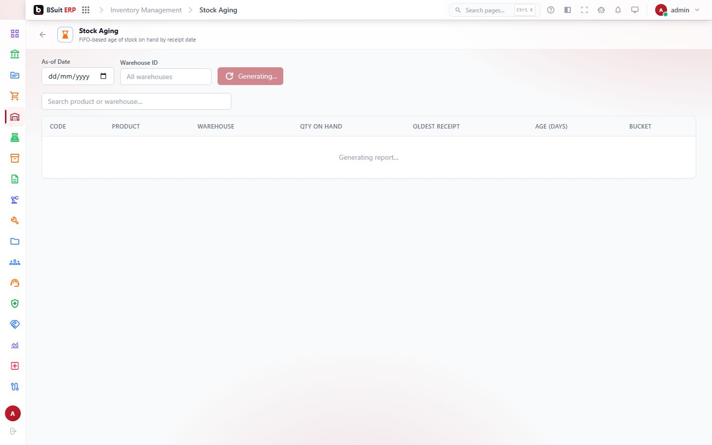Screenshot of the Stock Aging page