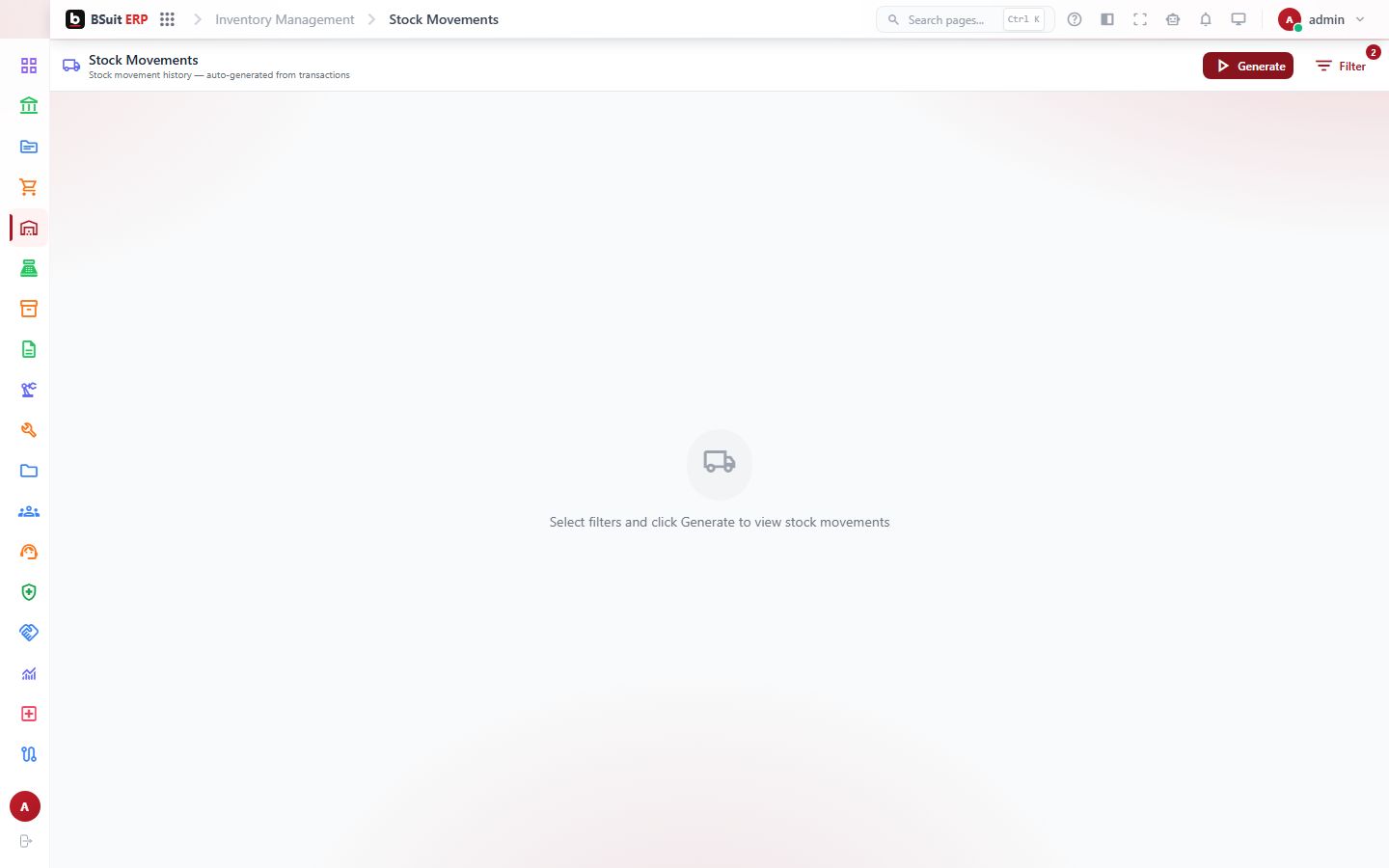Screenshot of the Stock Movements page