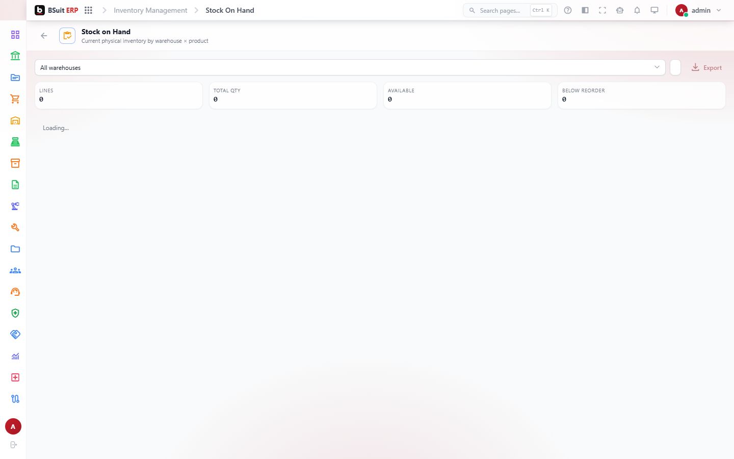 Screenshot of the Stock on Hand page