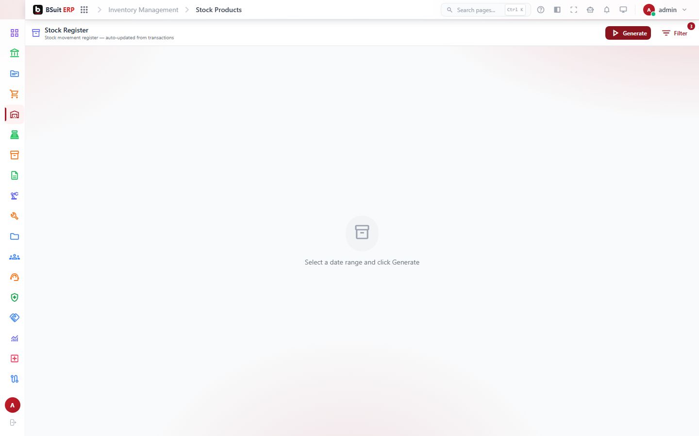 Screenshot of the Stock Products page
